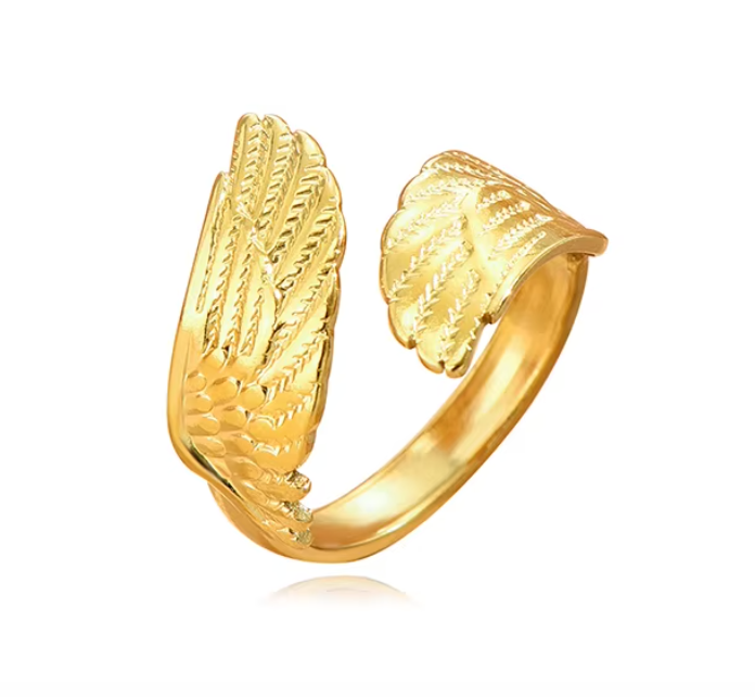 Anti-Tarnish Titanium Steel Open Guardian Angel Wings Ring