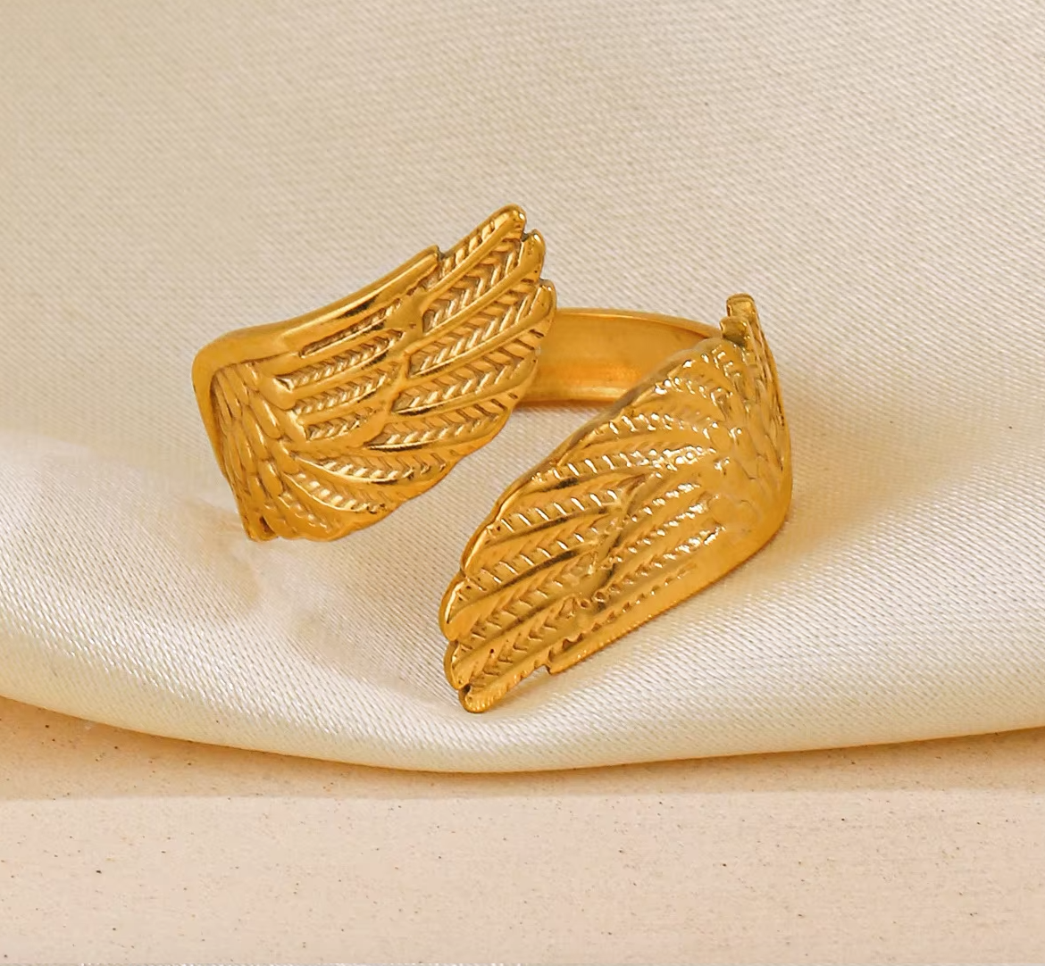 Anti-Tarnish Titanium Steel Open Guardian Angel Wings Ring