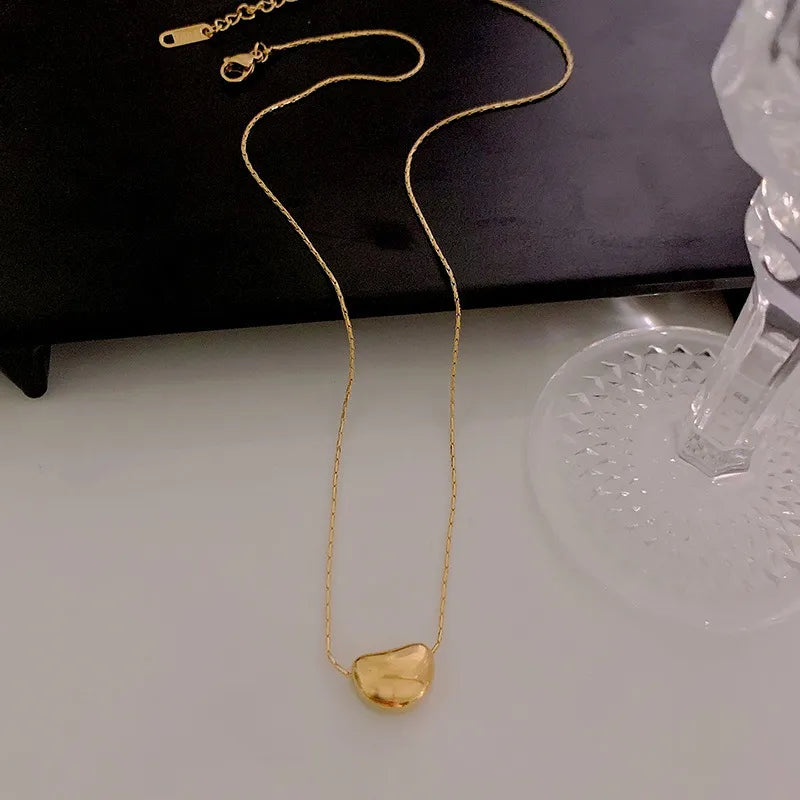 Anti-Tarnish Titanium Steel Plating Pendant Necklace Golden Little Bean Necklace | Celebrity Inspired Necklace