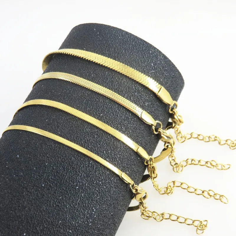 Anti-Tarnish Titanium Steel Golden 2mm Snake Bracelet