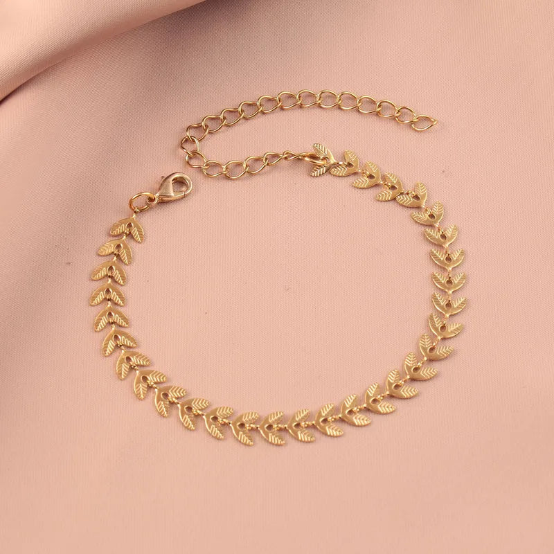 Anti-Tarnish Minimal Wheat Leaf Titanium Steel Bracelets | Golden leaf bracelet | Work Wear Jewellery | Minimal Jewellery