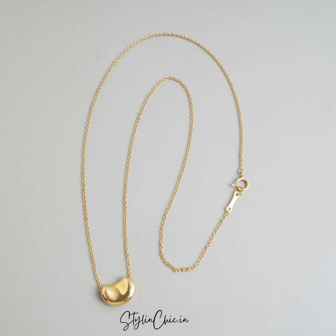 Anti-Tarnish Titanium Steel Plating Pendant Necklace Golden Little Bean Necklace | Celebrity Inspired Necklace