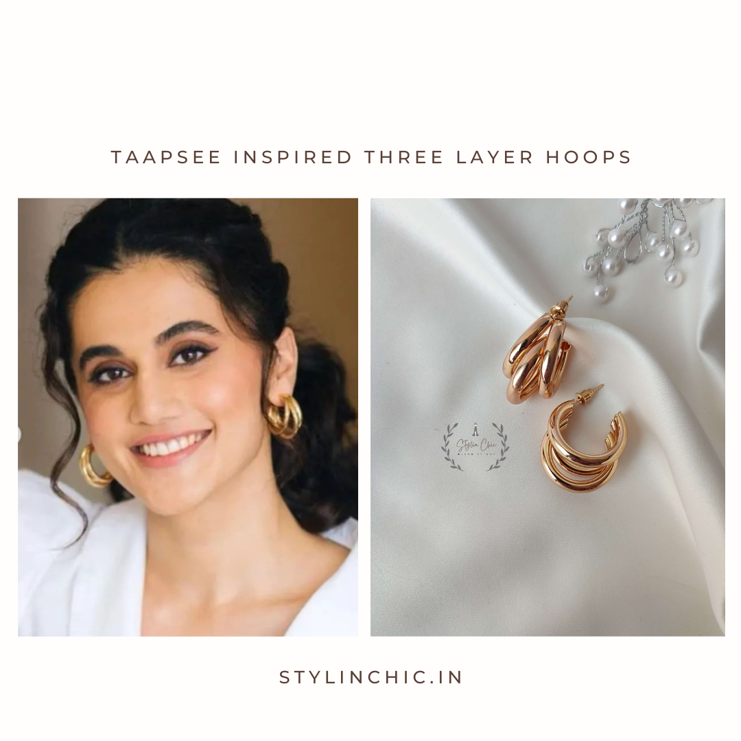 Golden Three Layer Hoops | Trending Three Layer Hoops | Celebrity Inspired Hoops | Work Wear Earrings | Casual Wear Earrings | Imported Quality