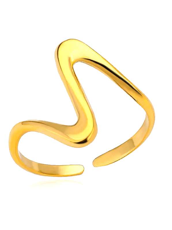 Anti-Tarnish Waves Titanium Steel Plating 18K Gold Plated Open Ring