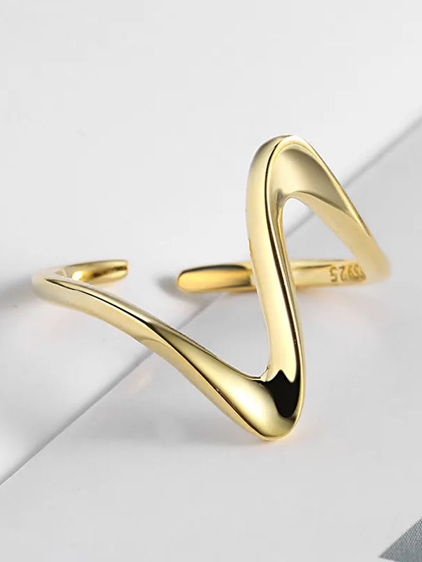 Anti-Tarnish Waves Titanium Steel Plating 18K Gold Plated Open Ring