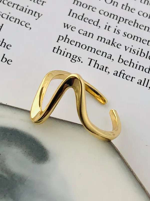 Anti-Tarnish Waves Titanium Steel Plating 18K Gold Plated Open Ring