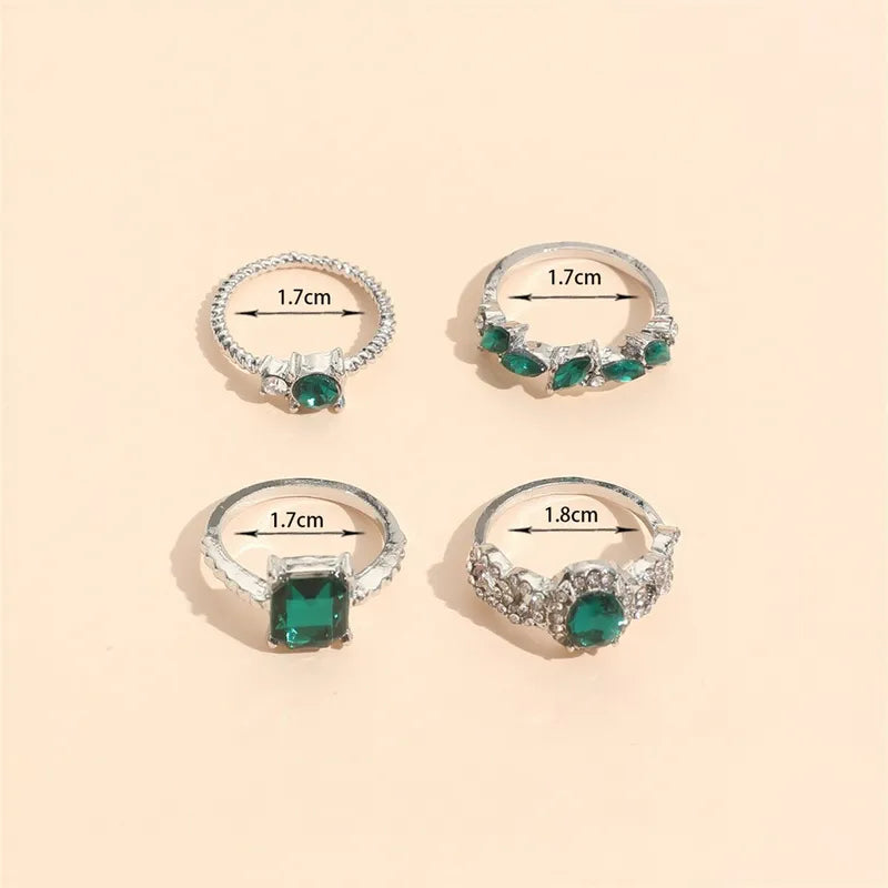 4 PCS Emerald Rings for Women | Vintage Emerald Crystal Finger Ring Joint Knuckle Rings Set | Green Gemstone Ring Set | Emerald Stackable Rings