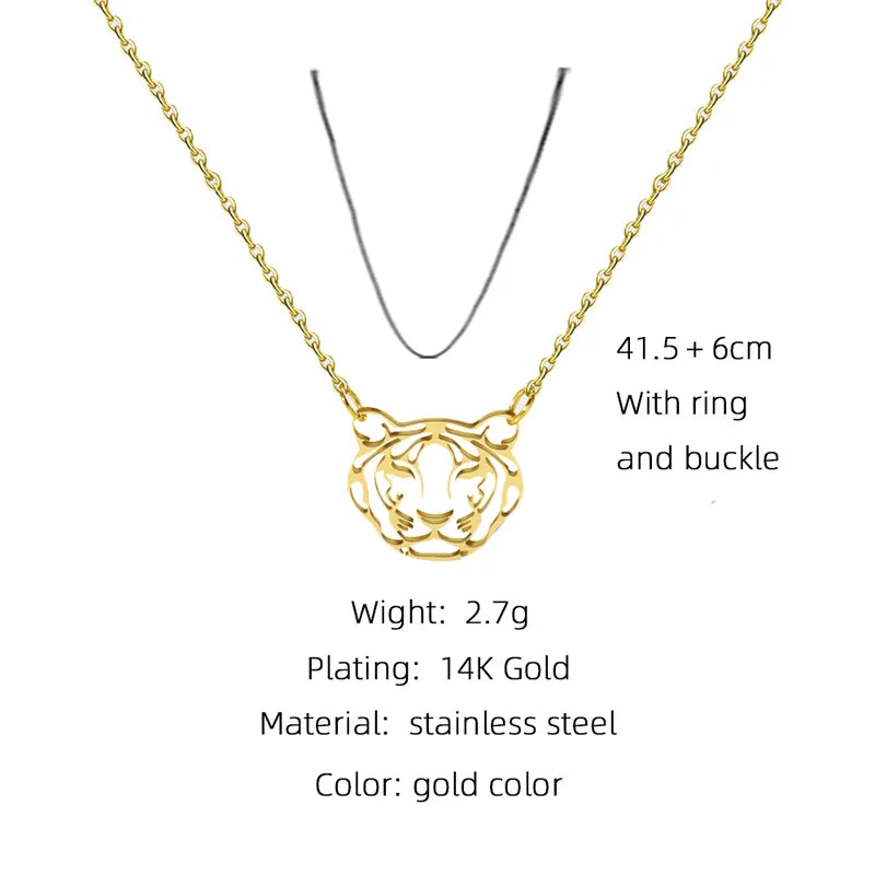 Tiger Head Gold Plated Animal Necklace | Tigress Necklace | Necklace for Animal Lovers