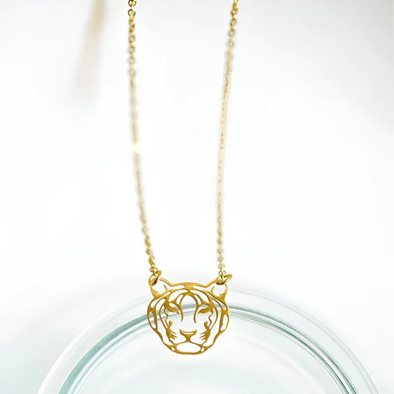 Tiger Head Gold Plated Animal Necklace | Tigress Necklace | Necklace for Animal Lovers