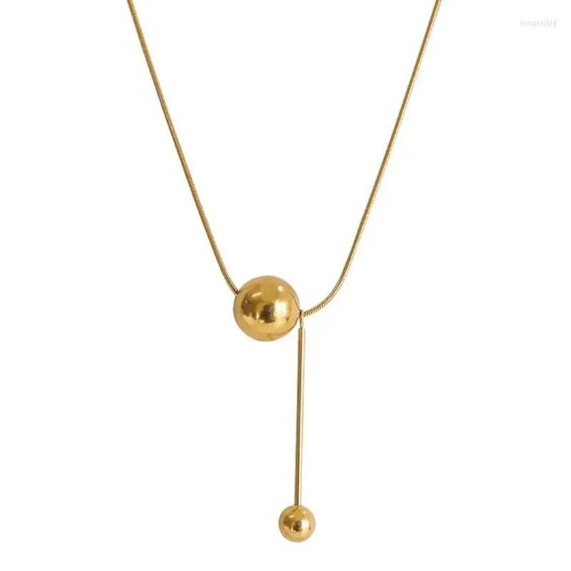 Anti Tarnish Titanium Steel Gold Plated Lariat Necklace for Women Golden Double Ball Pendant Necklace
