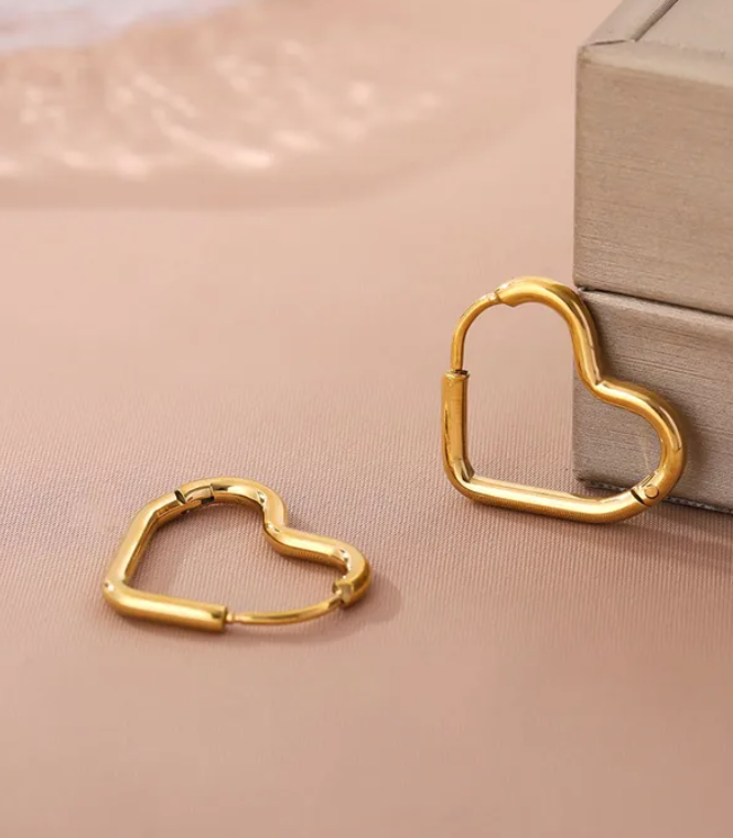 Anti-Tarnish 18K Gold Plated Heart Shape Earrings | Golden Hoops | Everyday Earrings | Waterproof Jewellery | Daily Wear Earrings | Work Wear Jewellery