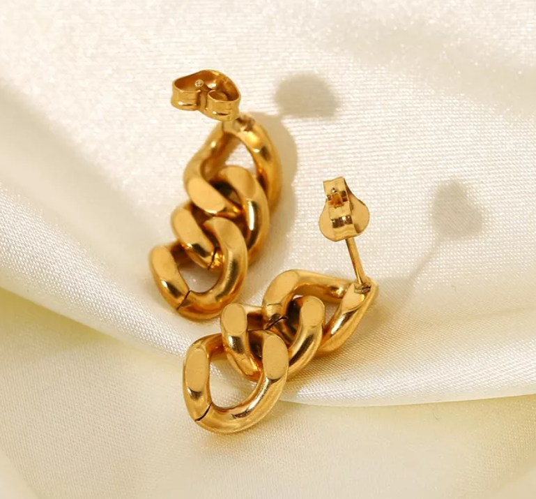 Chain Link Drop Earrings | Anti-Tarnish Solid Color Stainless Steel Plating Chain Hollow Out Drop Earrings