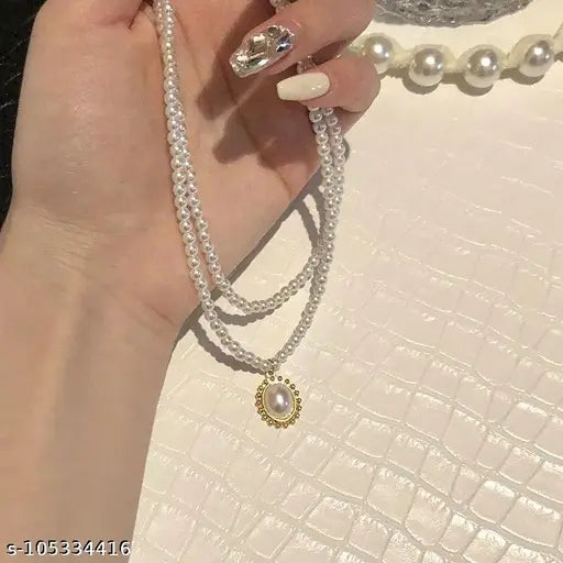 Anti-Tarnish French Double Layer Pearl Necklace | Soft Girl Jewellery