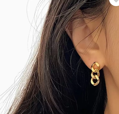 Chain Link Drop Earrings | Anti-Tarnish Solid Color Stainless Steel Plating Chain Hollow Out Drop Earrings