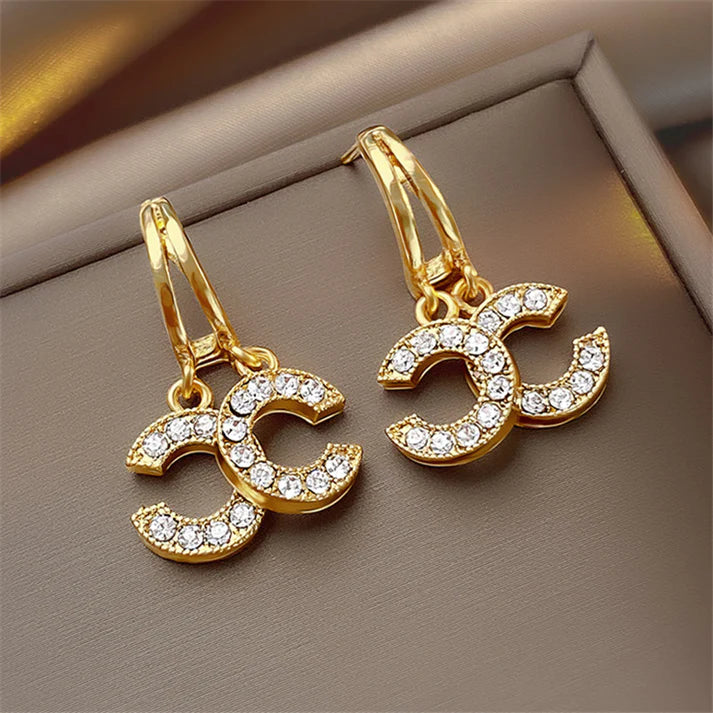 Double C Shape Zircon Drop Earrings | Dainty Jewellery | Elegant Earrings | Work Wear Earrings | Party Wear Earrings