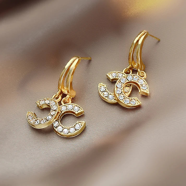 Double C Shape Zircon Drop Earrings | Dainty Jewellery | Elegant Earrings | Work Wear Earrings | Party Wear Earrings