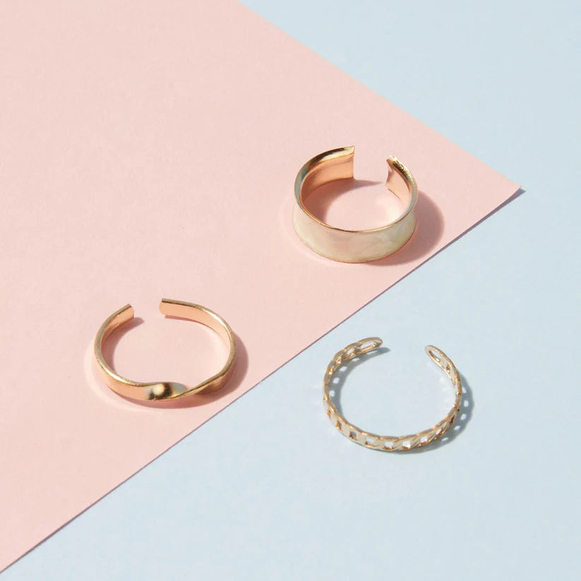 Three Cheers - Set of Three White & Gold Rings | Stackable Rings