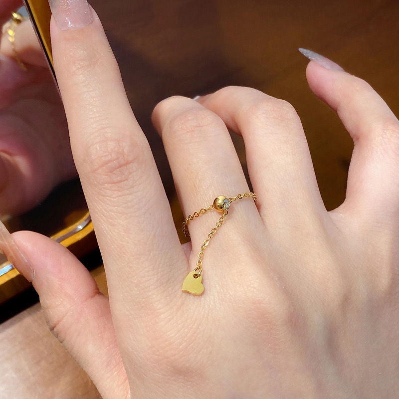 Emerald Chain Ring | Anti-Tarnish 18k Gold Plated Chain Green | Delicate Ring