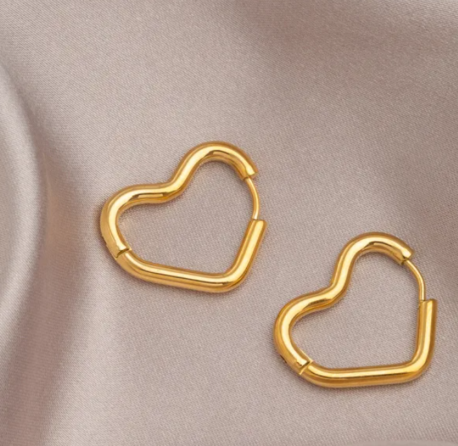 Anti-Tarnish 18K Gold Plated Heart Shape Earrings | Golden Hoops | Everyday Earrings | Waterproof Jewellery | Daily Wear Earrings | Work Wear Jewellery