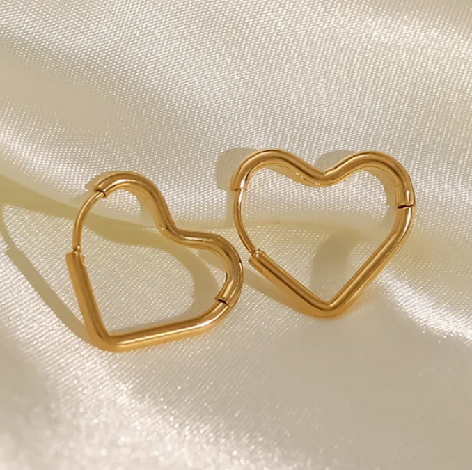 Anti-Tarnish 18K Gold Plated Heart Shape Earrings | Golden Hoops | Everyday Earrings | Waterproof Jewellery | Daily Wear Earrings | Work Wear Jewellery