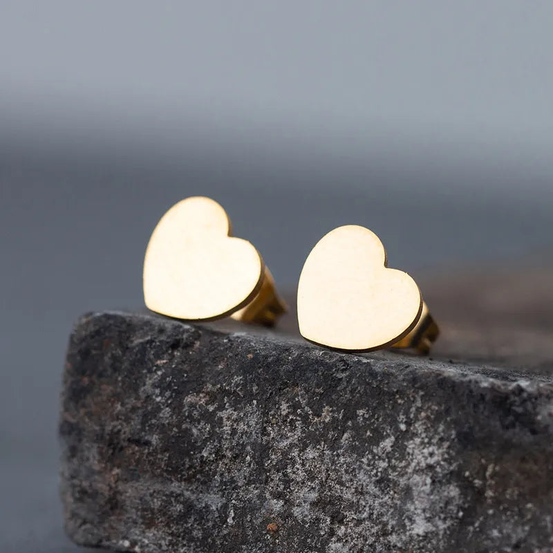 Anti-Tarnish Titanium Steel Heart Shape Earrings | Heart Shape Golden Tops