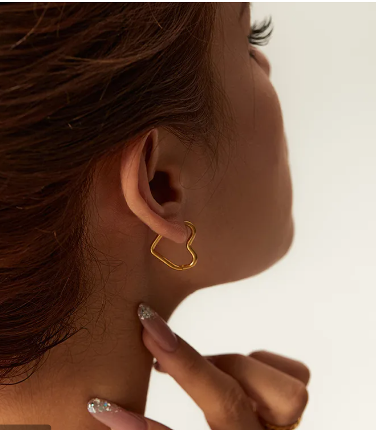 Anti-Tarnish 18K Gold Plated Heart Shape Earrings | Golden Hoops | Everyday Earrings | Waterproof Jewellery | Daily Wear Earrings | Work Wear Jewellery
