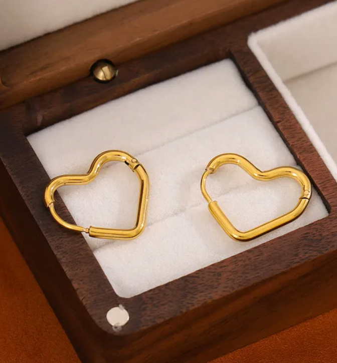 Anti-Tarnish 18K Gold Plated Heart Shape Earrings | Golden Hoops | Everyday Earrings | Waterproof Jewellery | Daily Wear Earrings | Work Wear Jewellery