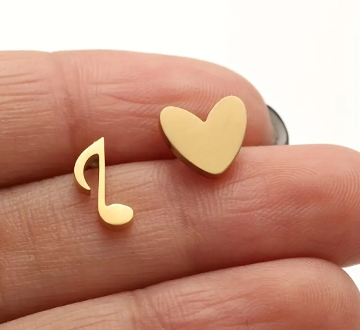 Anti-Tarnish Titanium Steel Music Notes & Heart Shape Earrings | Golden Music is Love Earrings | Tiny Treasures