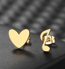 Anti-Tarnish Titanium Steel Music Notes & Heart Shape Earrings | Golden Music is Love Earrings | Tiny Treasures