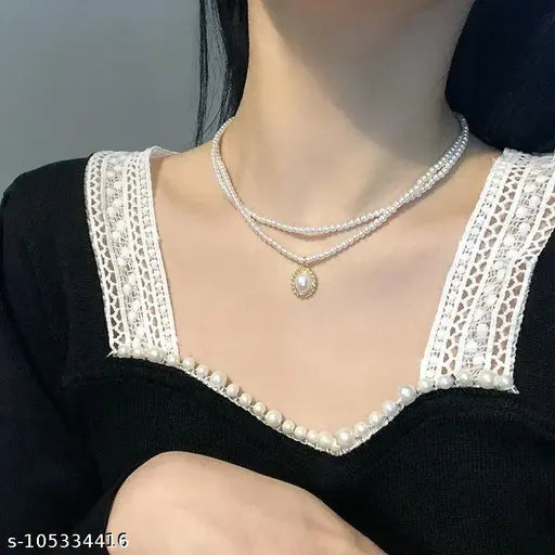 Anti-Tarnish French Double Layer Pearl Necklace | Soft Girl Jewellery