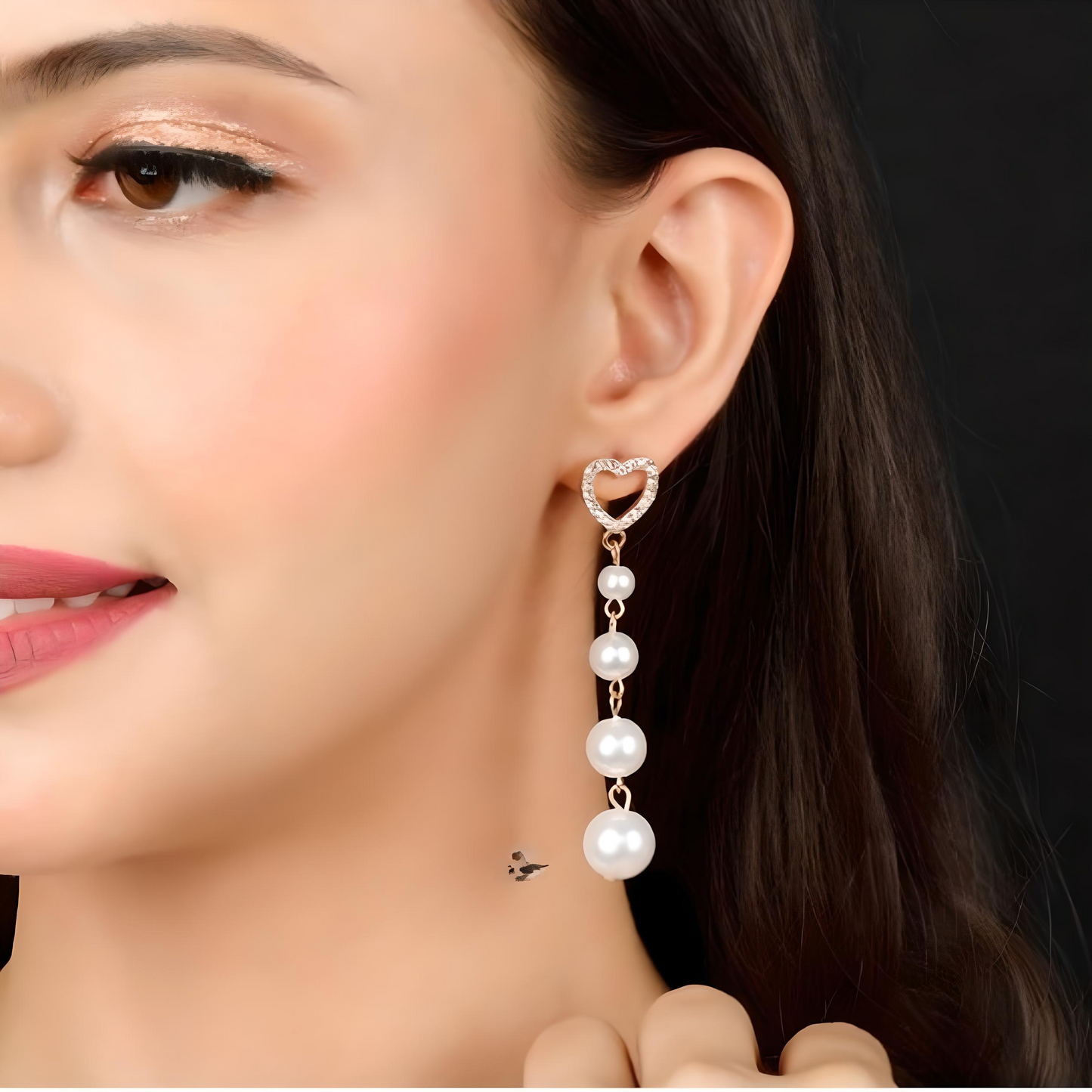 Pearl Heart Tassel Earrings | Shining Hear Pearl Ticker Earrings | Korean Earrings