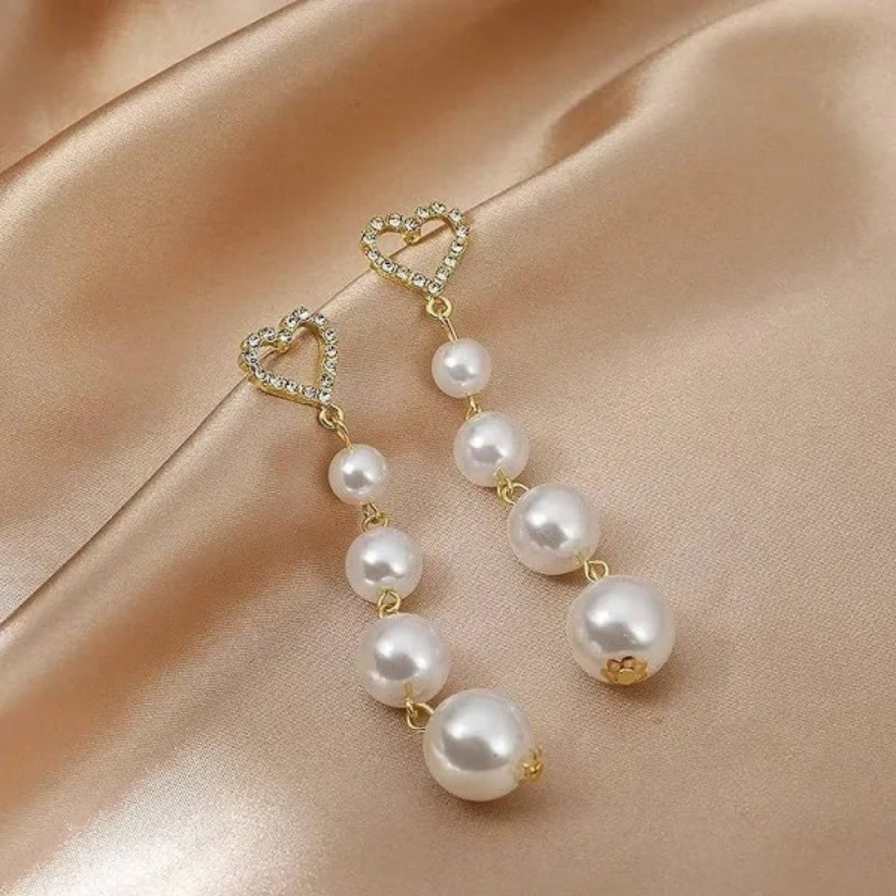Pearl Heart Tassel Earrings | Shining Hear Pearl Ticker Earrings | Korean Earrings