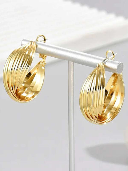 Gold Toned Contemporary Hoop Earrings | Gold Pleated Hoops | Trending Hoop Earrings
