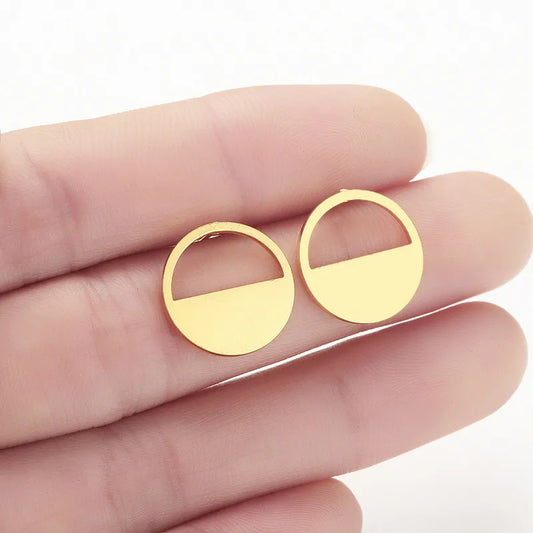 Anti-Tarnish Titanium Steel Golden Semi-Circle Earrings | Geometric Earrings | Office/Work Wear Earrings