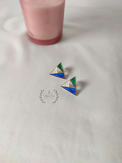 Triangle Geometric Drop Earrings | Geometric Earrings | Blue , White & Green Earrings