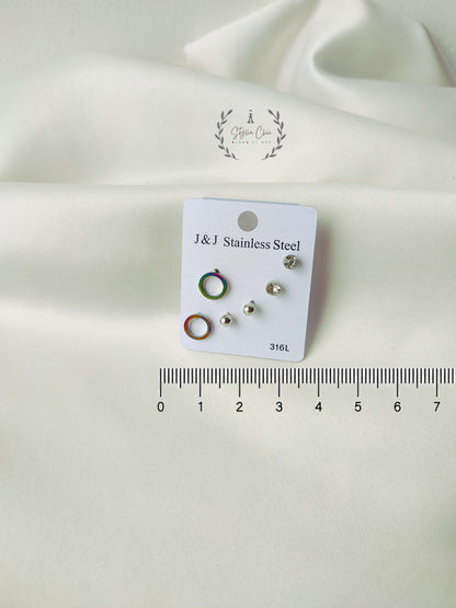 Anti-Tarnish Stainless Steel Plating Zircon Ear Studs Set | Gift For Her | Set of three Earrings