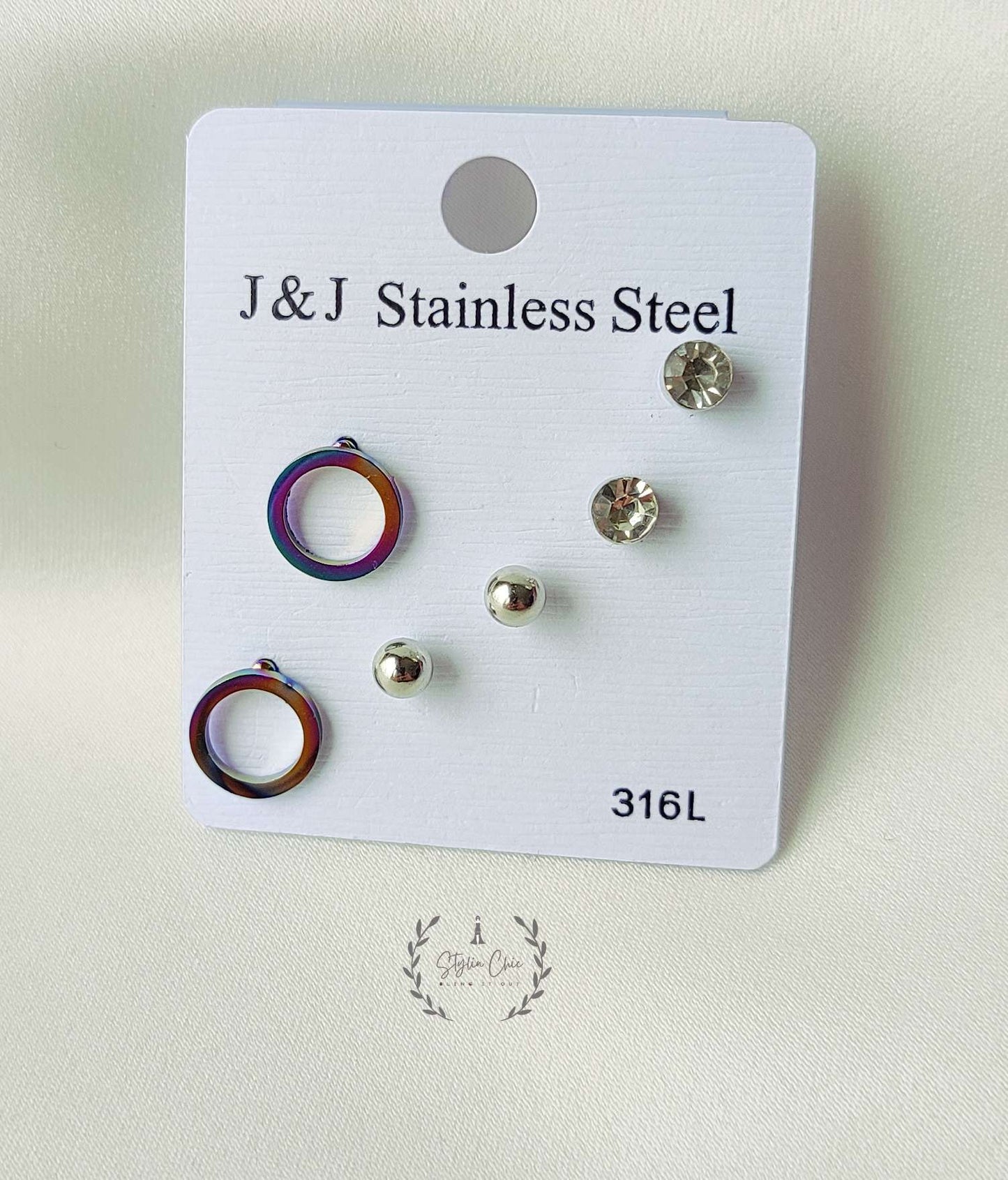 Anti-Tarnish Stainless Steel Plating Zircon Ear Studs Set | Gift For Her | Set of three Earrings