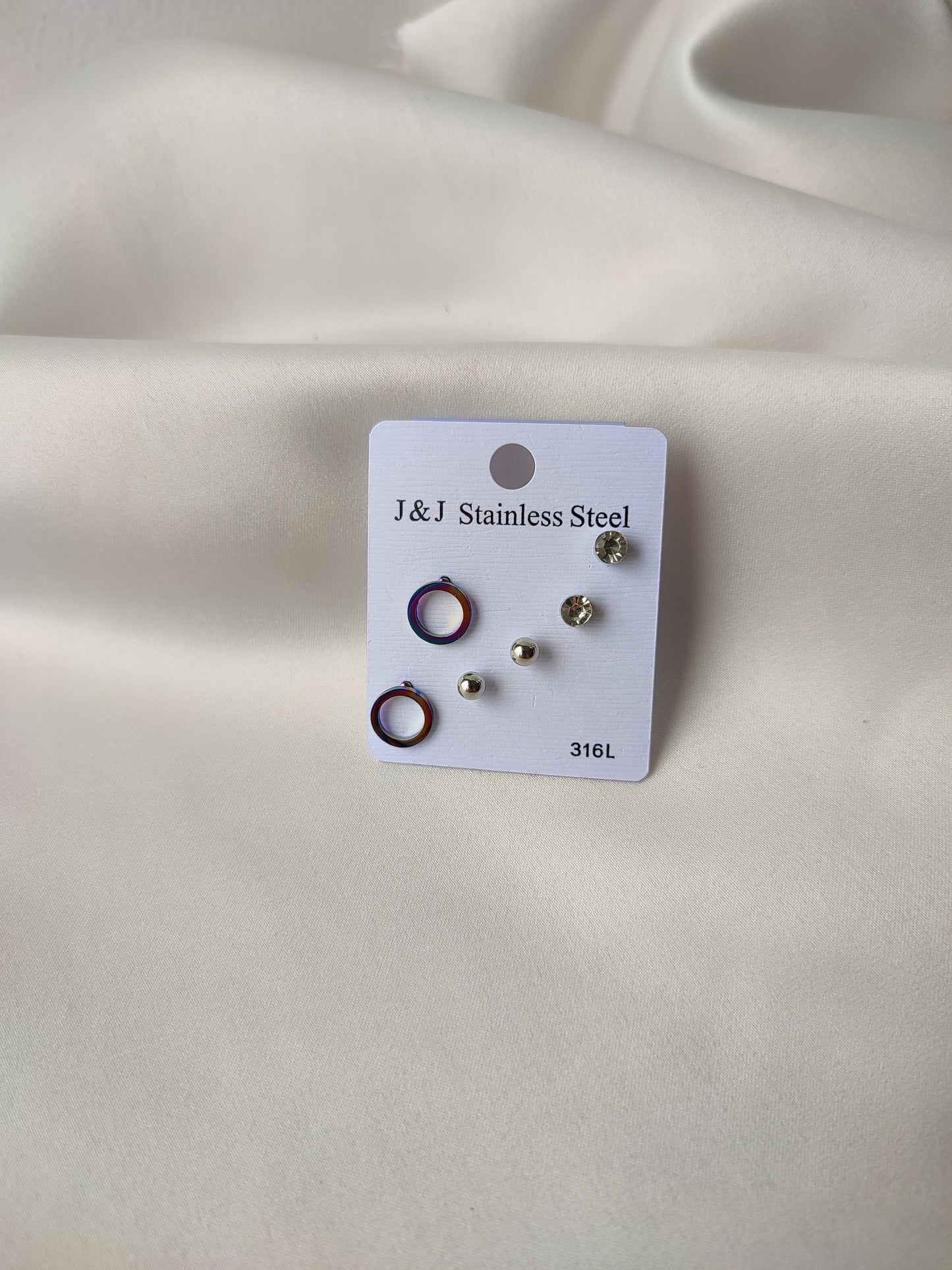 Anti-Tarnish Stainless Steel Plating Zircon Ear Studs Set | Gift For Her | Set of three Earrings