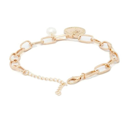 Bracelet - Queen Coin With Pearl Charm | Golden Coin Bracelet | Golden Chain & Coin Bracelet