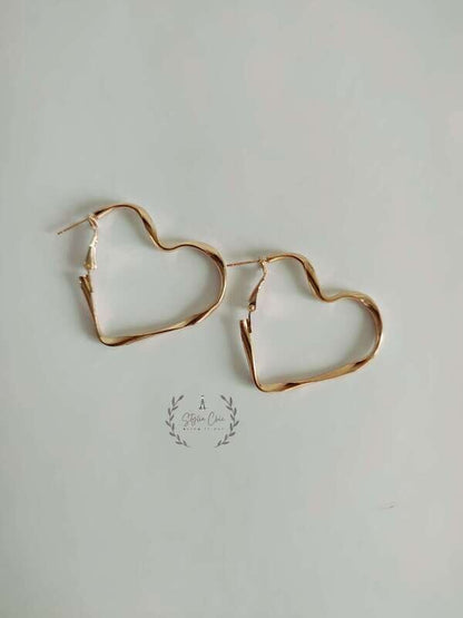 Heart Shape Golden Hoops | Heart Earrings | Gift For Her | Romantic Gift Idea