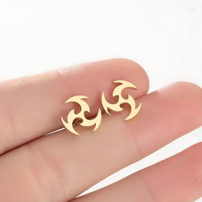 Windmill Shape Stud | Anti-Tarnish Titanium Steel Spin The Wheel Earrings | Gold Pleated Studs | Tiny Treasures | Minimal Earrings