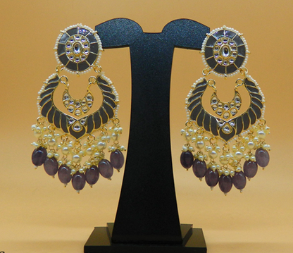 Grey Big Chandbali Earrings | Traditional Earrings | Festive Wear Jewellery