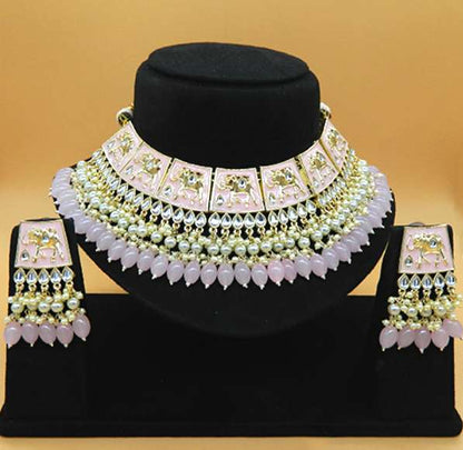 Pink Meenakari Necklace Set With Earrings | Pink Heavy Necklace | Bridal Meenakari Necklace