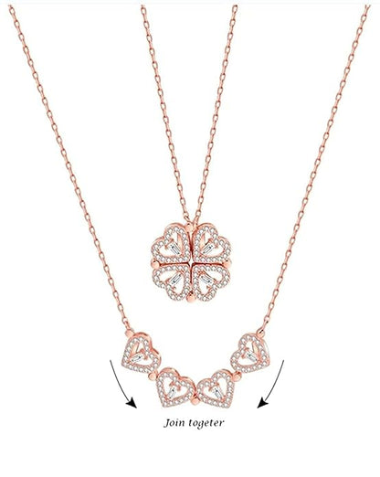 Zircon Heart Magnetic Clover Necklace - Rose Gold | 4 Heart Magnetic Rose Gold Necklace Heart Necklace Diamond Pendants Chains Valentine gifts