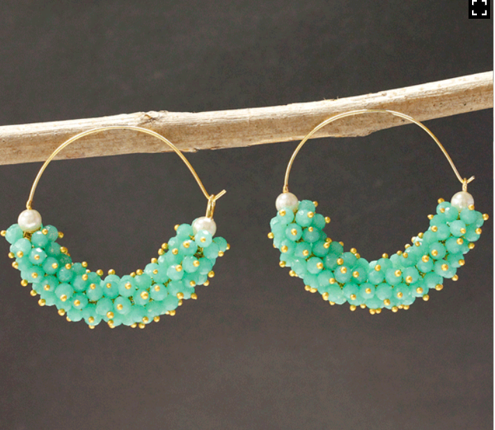 Seeds Beads Trendy Hoops | Green Seed Hoops | Sky Blue Seed Hoops