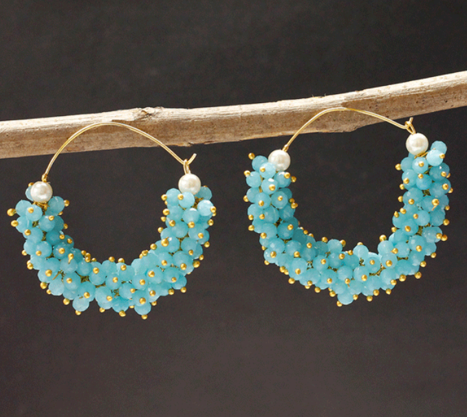 Seeds Beads Trendy Hoops | Green Seed Hoops | Sky Blue Seed Hoops