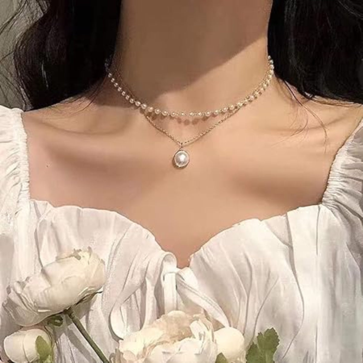 Multi-layer Pearl Necklace | Pearl Love Necklace | Casual Wear Necklace