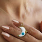 Evil Eye Charms Crescent Moon Pendant ,White Enamel Evil Eye Gold Plated Pendant for Women