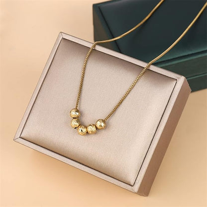 Anti-Tarnish Minimal Titanium Steel  Everyday Five Transfer Beed Necklace | Pretty Ball Chain