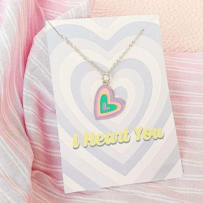 Y2K Charm Pendant Necklace - I Heart You - Purple For Women | Valentine's Day Gift For Her | Affordable Gift | Heart Pendant